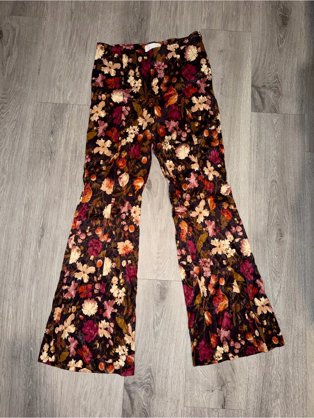 Anthropologie Floral Satin Wide-Leg Pants